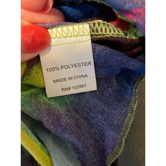 Dor Dor Couture Multicolor Hi Lo Hem Artsy Sheer Tunic Blouse Top Sz XL - Picture 7 of 11